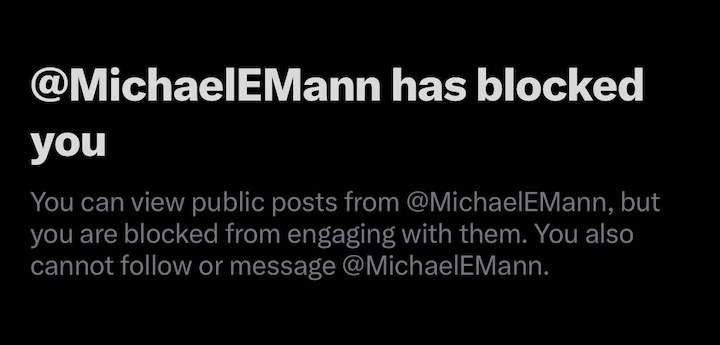 A screenshot showing that Michael Mann has blocked me